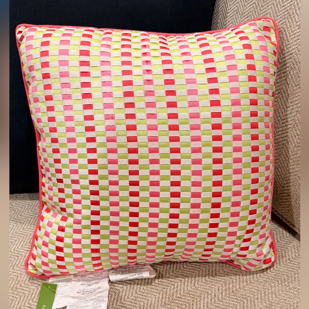KATE SPADE ♠️ AUTHENTIC PINK, GREEN, RED & WHITE SQUARE ACCENT PILLOW